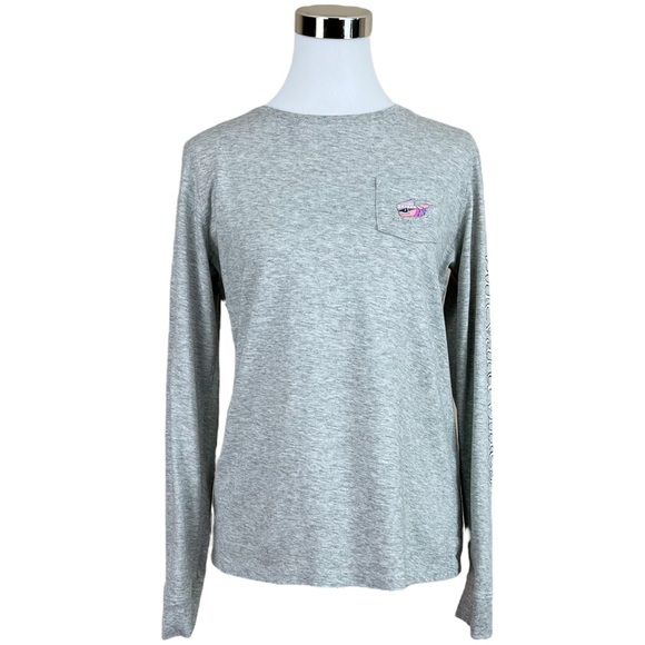 Vineyard Vines Tops - Vineyard Vines Yeti and Bow Whale Pocket Gray Long Sleeve T-Shirt